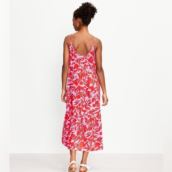 LOFT tropic floral strapped tiered midi dress. Size S. - Picture 5 of 8